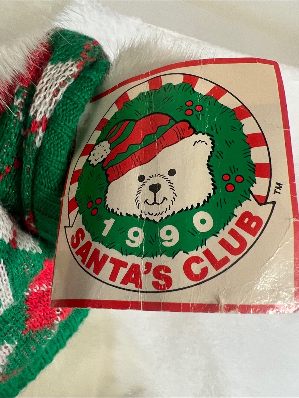 Plush white SantaBear 1990 KMart has tags red green argyle sweater Holiday Bear - Picture 4 of 11